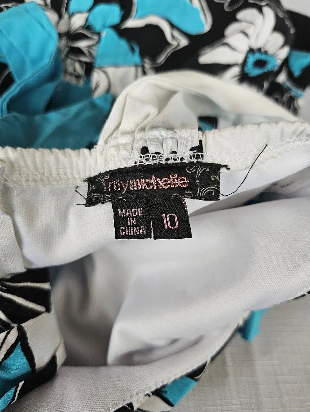 My Michelle Girl's White Black Blue Floral Sleeveless Sundress with Brooch Sz 10